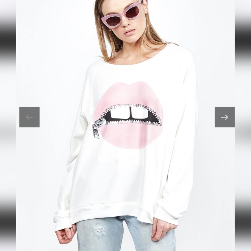 Lauren Moshi Noleta Pink Foil Zipper Lip sweatshirt